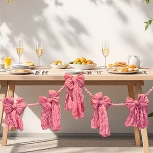 BLUSHING PINK (5) Bow Garland for Baby Shower, Birthday, Bachelorette, Tea Party